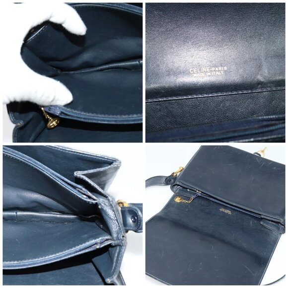 CELINE C Sulky Shoulder Bag Canvas Navy Gold - Picture 15 of 16